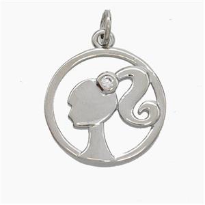 Copper Beauty Pendant Pave Zirconia Girls Platinum Plated, approx 17mm