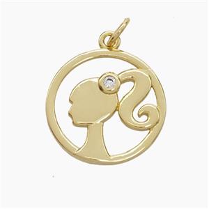 Copper Beauty Pendant Pave Zirconia Girls Gold Plated, approx 17mm