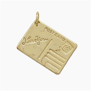 Post Card Charms Copper Pendant ILoveYou Gold Plated, approx 13-18mm