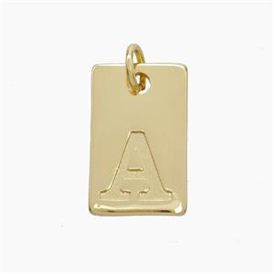 Copper Card Pendant Letter-A Gold Plated, approx 10-16mm