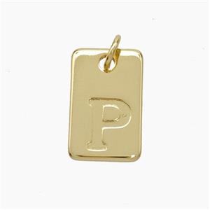 Copper Card Pendant Letter-P Gold Plated, approx 10-16mm