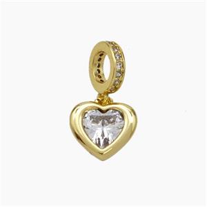 Copper Heart Pendant Pave Zirconia Gold Plated, approx 9.5mm, 7mm dia