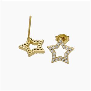 Copper Star Stud Earrings Pave Zirconia Gold Plated, approx 10.5mm