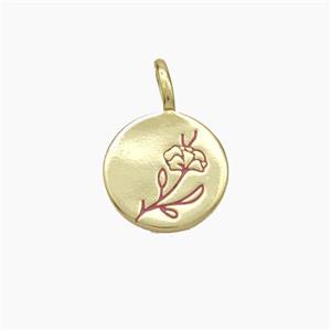 Copper Flower Pendant Enamel Circle Gold Plated, approx 12mm