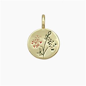 Copper Flower Pendant Enamel Circle Gold Plated, approx 12mm