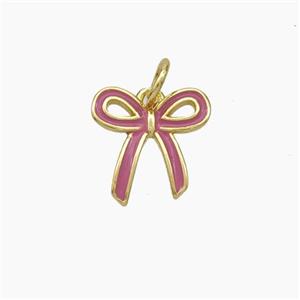 Copper Bowknot Pendant Pink Enamel Gold Plated, approx 11-12mm