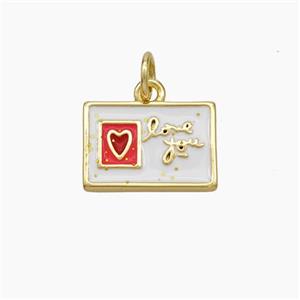 Copper Card Pendant Red Enamel Heart LoveYou Gold Plated, approx 9.5-14mm