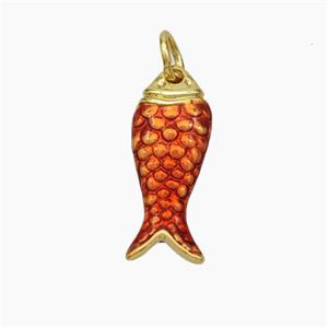 Copper Fish Pendant Red Painted Gold Plated, approx 7-18mm