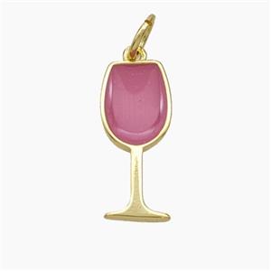 Wine Cup CHarms Copper Pendant Pink Enamel Gold Plated, approx 7-16.5mm