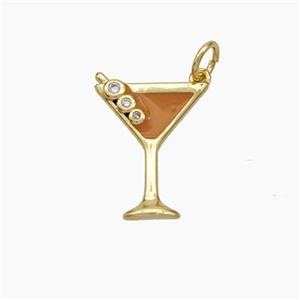 Ice Cream Bottle Drink Cup Charms Copper Pendant Brown Enamel Gold Plated, approx 14-17.5mm