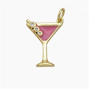 Ice Cream Bottle Drink Cup Charms Copper Pendant Pink Enamel Gold Plated, approx 14-17.5mm