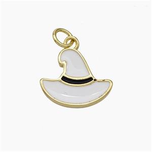 Halloween Hat Charms Copper Pendant White Enamel Gold Plated, approx 12-15mm