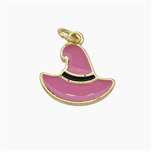 Halloween Hat Charms Copper Pendant Pink Enamel Gold Plated, approx 12-15mm