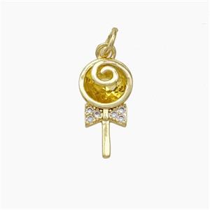 Lollipop Candy Charms Copper Pendant Pave Zirconia Gold Plated, approx 8-15mm