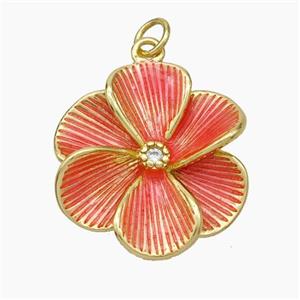 Copper Flower Pendant Lt.red Painted Gold Plated, approx 22mm