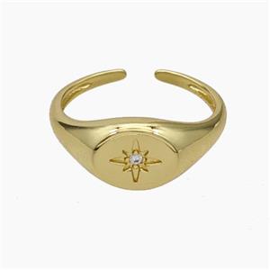 Copper Rings Pave Zirconia Star Gold Plated, approx 9-10mm, 18mm dia