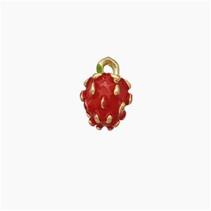 Copper Strawberry Pendant Red Enamel Gold Plated, approx 5-6mm