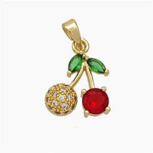 Copper Cherry Pendant Pave Zirconia Gold Plated, approx 13-15mm