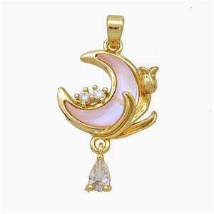 Copper Moon Pendant Pave Shell Gold Plated, approx 4-6mm, 14mm