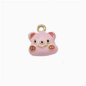 Copper Pig Charms Pendant Pink Enamel Gold Plated, approx 8-10mm