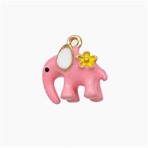 Copper Elephant Pendant Pink Enamel Gold Plated, approx 12-15mm