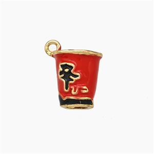 Copper Cup Pendant Red Enamel Gold Plated, approx 7-12mm