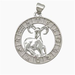 Copper Aries Pendant Zodiac Circle Platinum Plated, approx 23mm