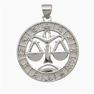 Copper Libra Pendant Zodiac Circle Platinum Plated, approx 23mm