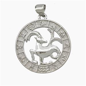 Copper Capricorn Pendant Zodiac Circle Platinum Plated, approx 23mm