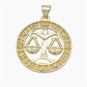 Copper Libra Pendant Zodiac Circle Gold Plated, approx 23mm