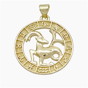 Copper Capricorn Pendant Zodiac Circle Gold Plated, approx 23mm