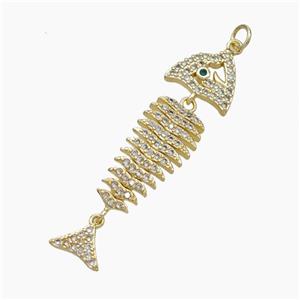 Copper Fishbone Charms Pendant Micropave Zirconia Gold Plated, approx 10-45mm