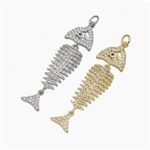 Copper Fishbone Charms Pendant Micropave Zirconia Mixed, approx 10-45mm