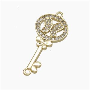 Copper Key Connector Pave Zirconia Butterfly Gold Plated, approx 15-28mm