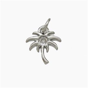 Coconut Palm Charms Copper Tree Pendant Pave Zirconia Platinum Plated, approx 10mm