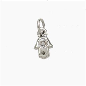 Copper Hamsahand Pendant Pave Zirconia Platinum Plated, approx 6-7mm