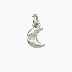 Copper Moon Pendant Pave Zirconia Platinum Plated, approx 6-8mm