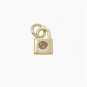 Copper Lock Pendant Pave Zirconia Gold Plated, approx 6-9mm