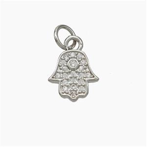 Copper Hamsahand Pendant Micropave Zirconia Platinum Plated, approx 10mm