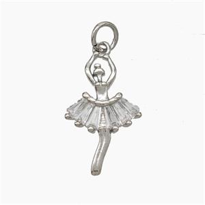 Copper Dancer Girls Pendant Pave Zirconia Platinum Plated, approx 12-20mm