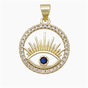 Copper Eye Pendant Pave Zirconia Circle Gold Plated, approx 18mm