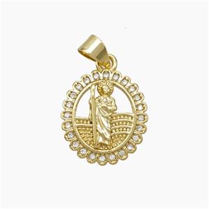 Copper Jesus Pendant Pave Zirconia Gold Plated, approx 14-16mm