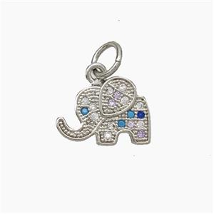 Copper Elephant Pendant Micropave Zirconia Platinum Plated, approx 9-12mm