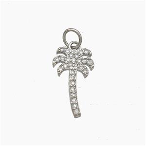 Coconut Palm Charms Copper Tree Pendant Pave Zirconia Platinum Plated, approx 10-16mm