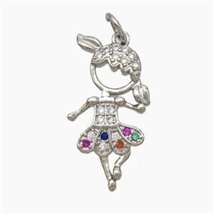 Copper Dancer Girls Pendant Pave Zirconia Platinum Plated, approx 13-23mm