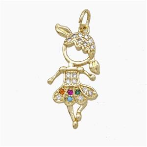 Copper Dancer Girls Pendant Pave Zirconia Gold Plated, approx 13-23mm