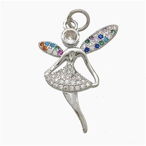 Copper Fairy Pendant Pave Zirconia Platinum Plated, approx 18-24mm