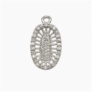 Virgin Mary Charms Copper Pendant Pave Zirconia Platinum Plated, approx 10-15mm