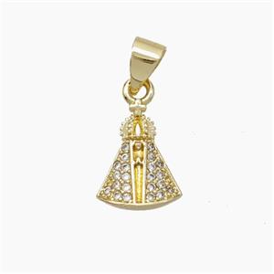 Catholic Crown Charms Copper Virgin Mary Pendant Pave Zirconia Gold Plated, approx 9-12mm