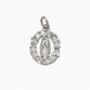 Virgin Mary Charms Copper Pendant Pave Zirconia Platinum Plated, approx 11-12mm